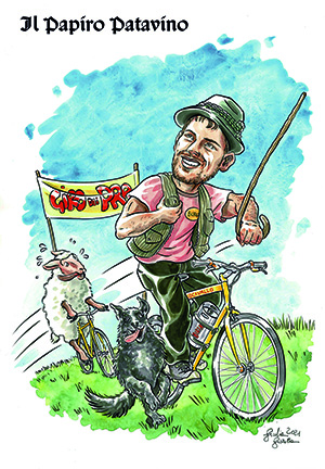 caricatura pastore bicicletta
